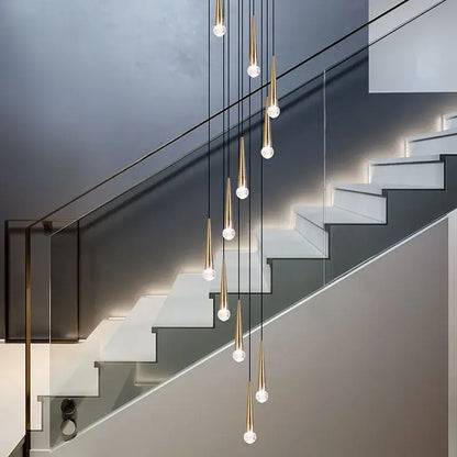 Modern black conical crystal led stair lighting fixture