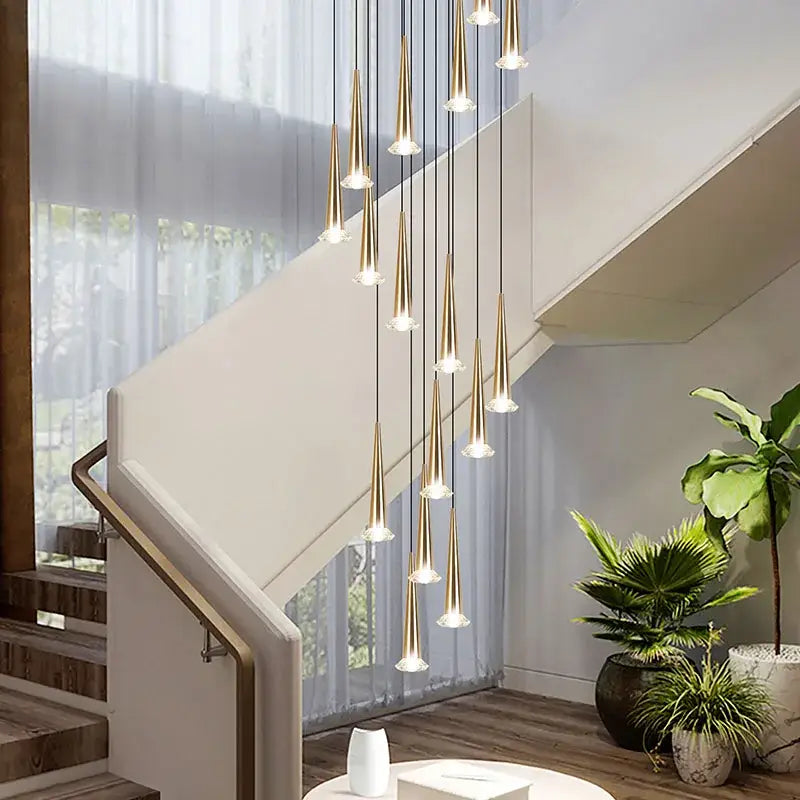 Modern black conical crystal led stair lighting fixture