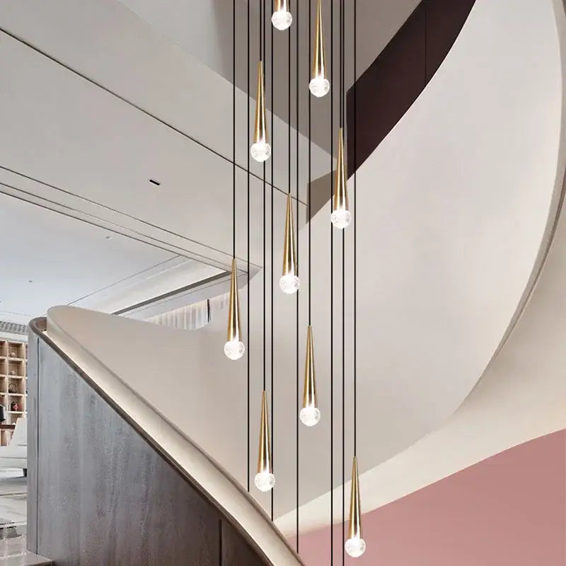 Modern black conical crystal led stair lighting fixture