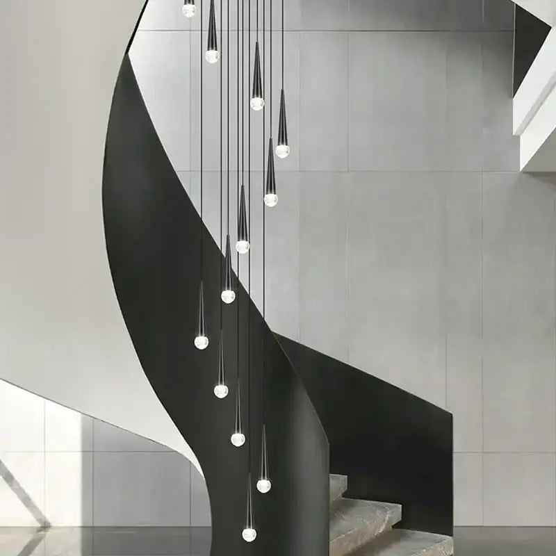 Modern black conical crystal led stair lighting fixture