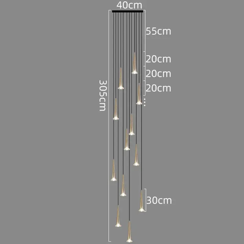 Modern black conical crystal led stair lighting fixture