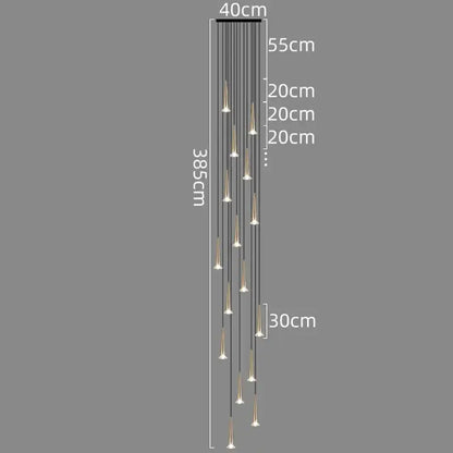 Modern black conical crystal led stair lighting fixture