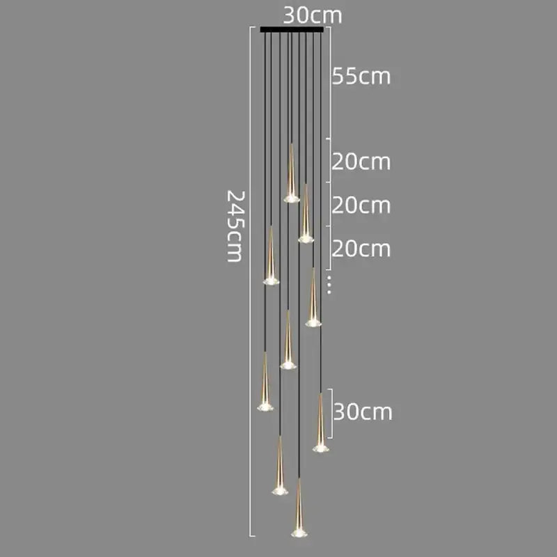 Modern black conical crystal led stair lighting fixture