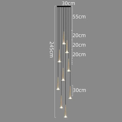 Modern black conical crystal led stair lighting fixture