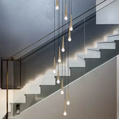 Modern black conical crystal led chandelier staircase light