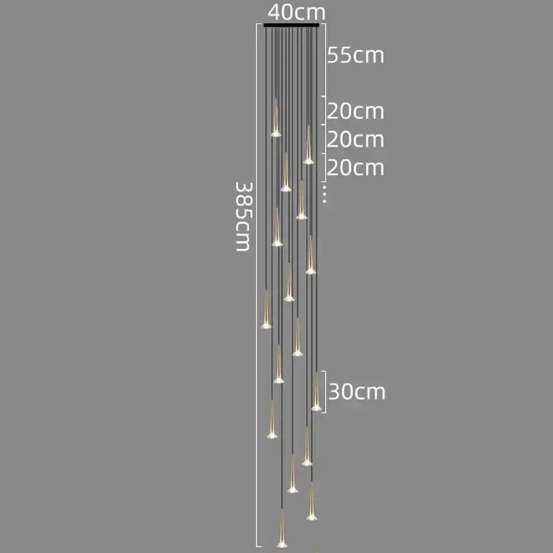 Modern black conical crystal led chandelier staircase light