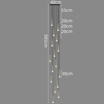Modern black conical crystal led chandelier staircase light