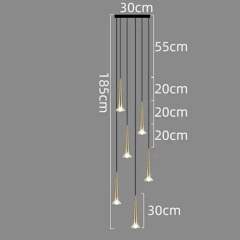 Modern black conical crystal led chandelier staircase light