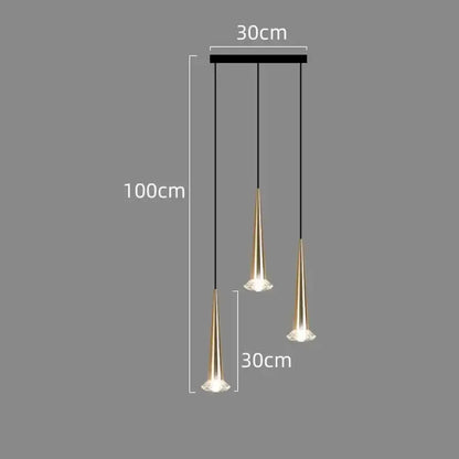 Modern black conical crystal led chandelier staircase light