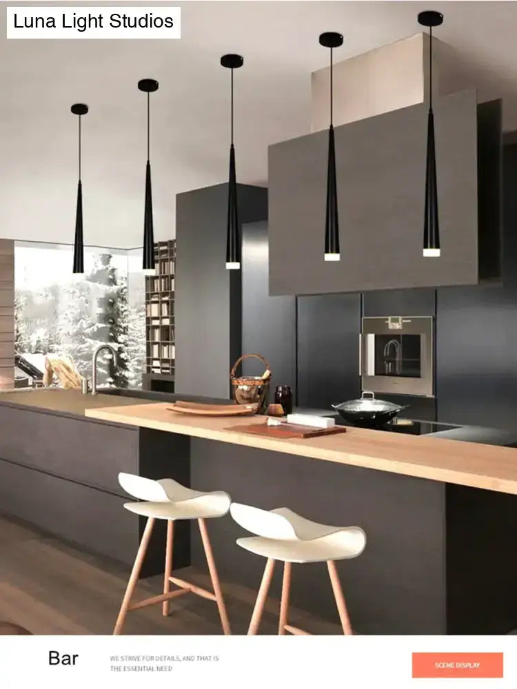 Modern black conical led pendant lamp for kitchen island