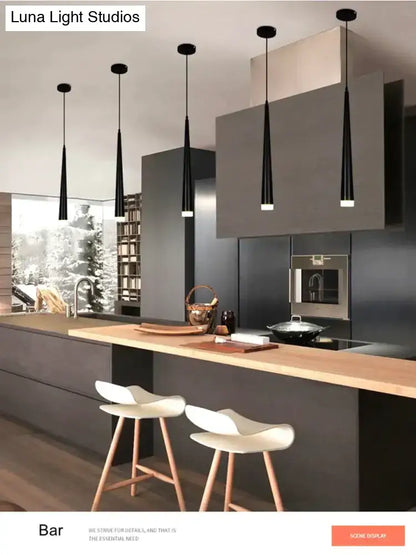 Modern black conical led pendant lamp for kitchen island