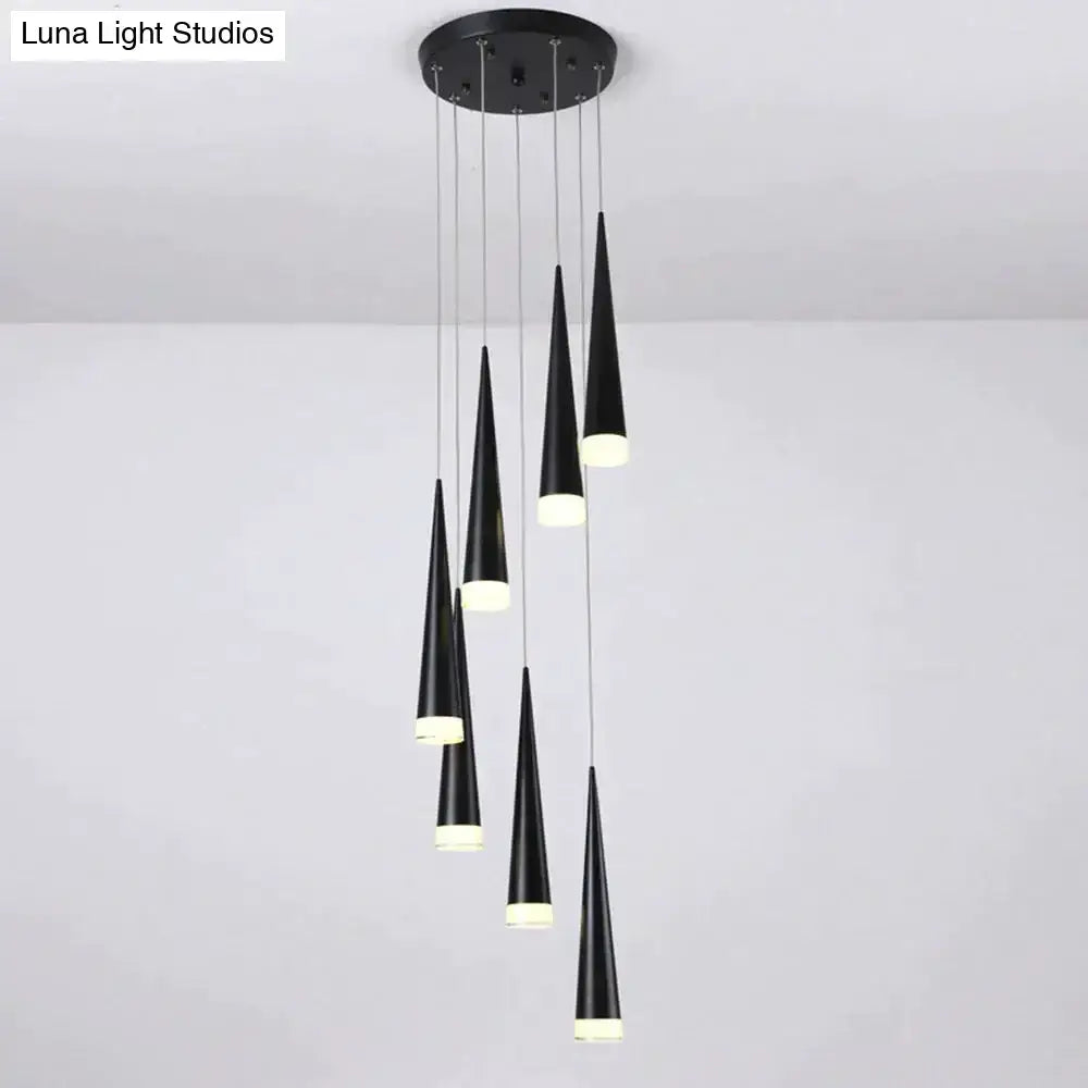 Modern black conical led pendant lamp for kitchen island