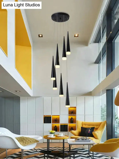 Modern black conical led pendant lamp for kitchen island