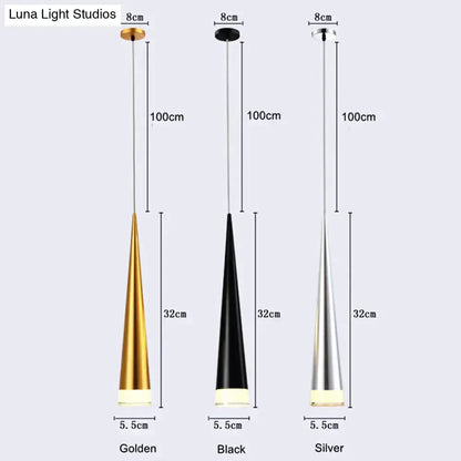 Modern black conical led pendant lamp for kitchen island
