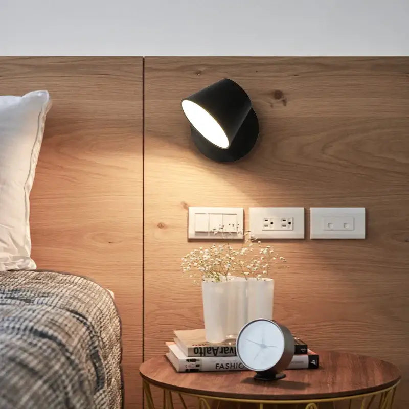 Modern black conical led wall lamp – bedroom reading light