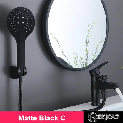 Modern black copper basin faucet with shower head bathroom mixer