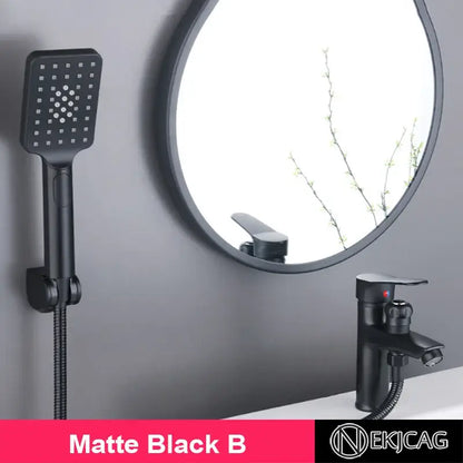 Modern black copper basin faucet with shower head bathroom mixer