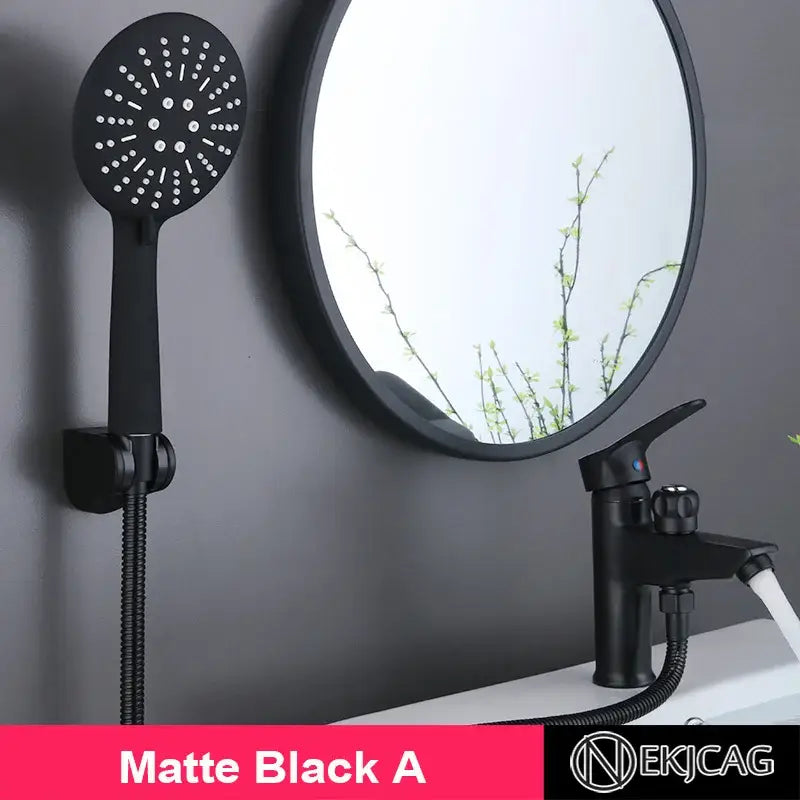 Modern black copper basin faucet with shower head bathroom mixer