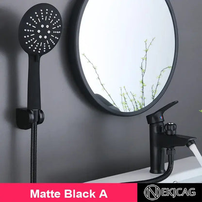 Modern black copper basin faucet with shower head bathroom mixer