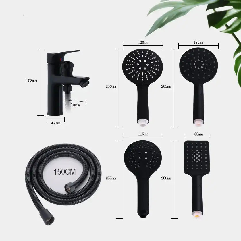 Modern black copper basin faucet with shower head bathroom mixer