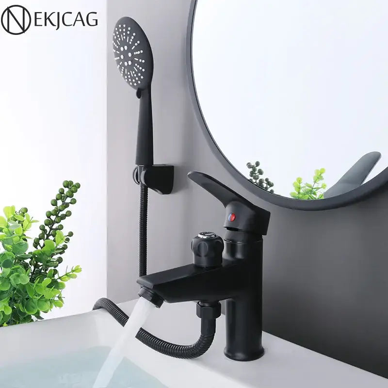 Modern black copper basin faucet with shower head bathroom mixer