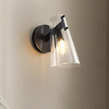 Modern black copper wall lamp bedroom glass sconce