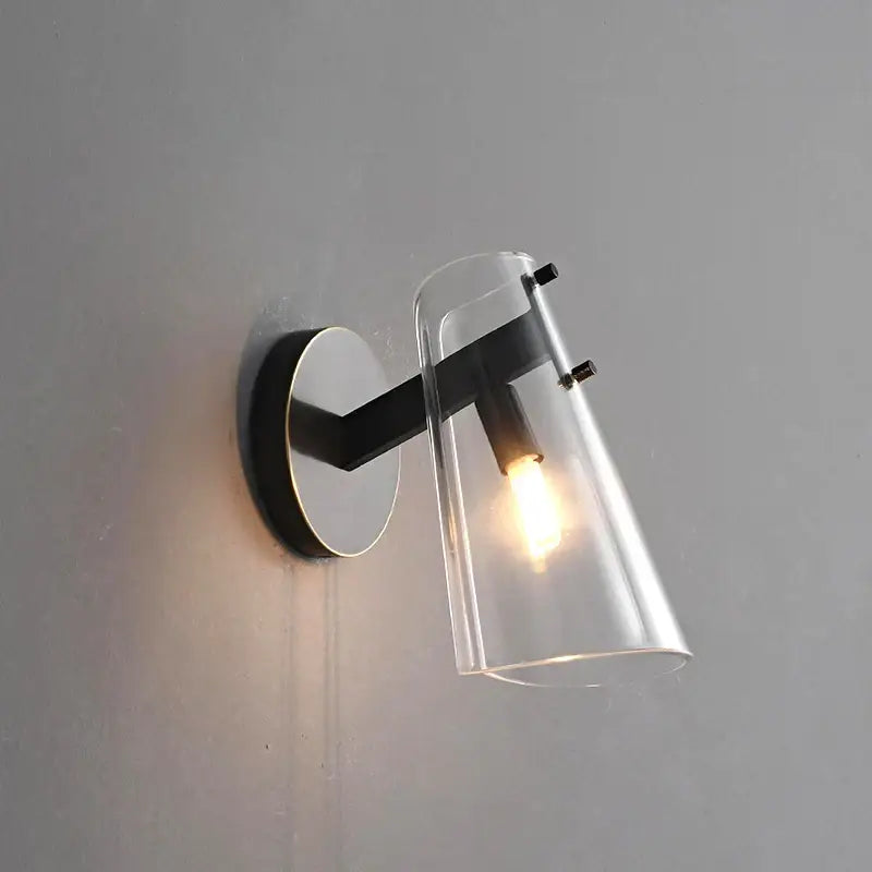 Modern black copper wall lamp bedroom glass sconce