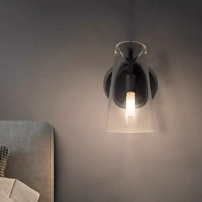 Modern black copper wall lamp bedroom glass sconce