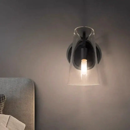 Modern black copper wall lamp bedroom glass sconce