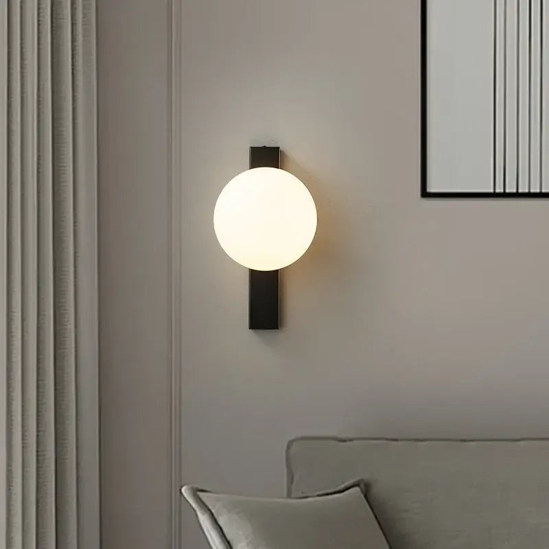 Modern black copper wall sconce – bedroom frosted glass globe light
