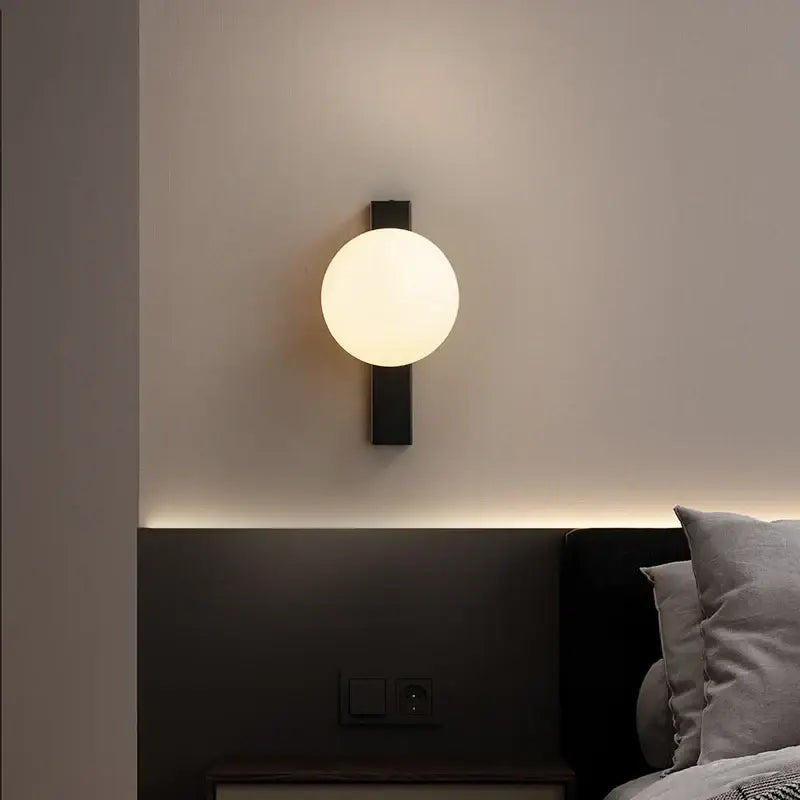 Modern black copper wall sconce – bedroom frosted glass globe light