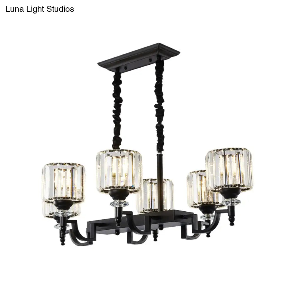 DecorBites™ Modern Black Crystal 6-Head Cylinder Dining Room Island Ceiling Suspension Lamp