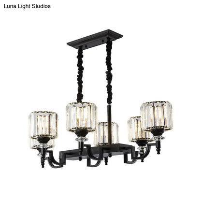 DecorBites™ Modern Black Crystal 6-Head Cylinder Dining Room Island Ceiling Suspension Lamp