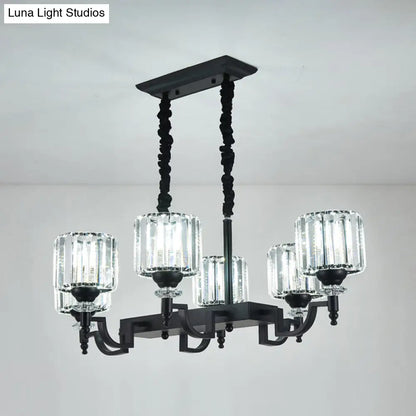 DecorBites™ Modern Black Crystal 6-Head Cylinder Dining Room Island Ceiling Suspension Lamp