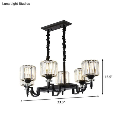DecorBites™ Modern Black Crystal 6-Head Cylinder Dining Room Island Ceiling Suspension Lamp