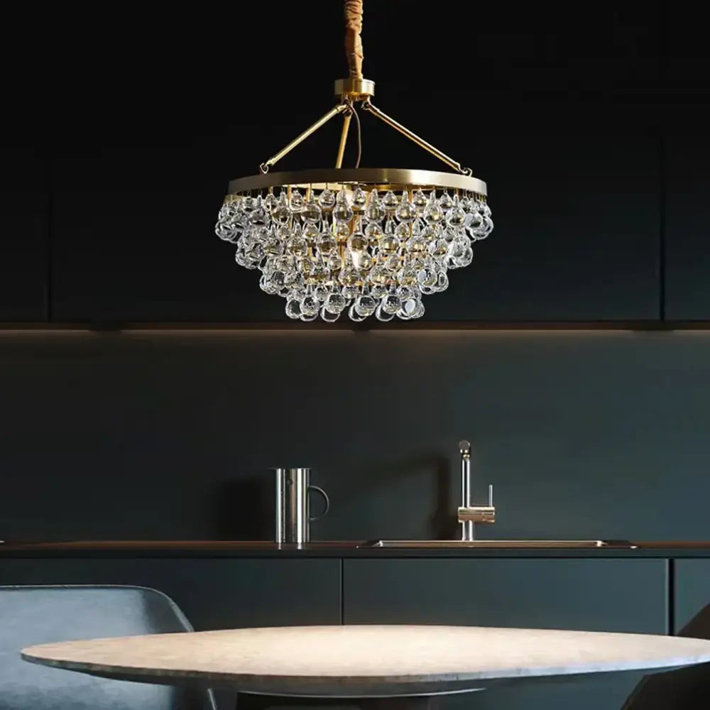 Modern black crystal bead chandelier dining room tiered light glass