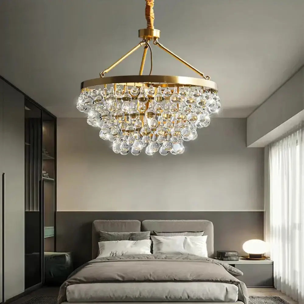 Modern black crystal bead chandelier dining room tiered light glass