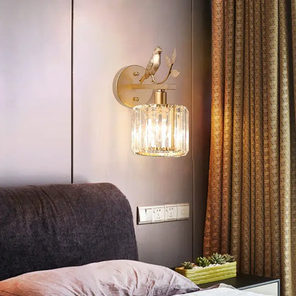Modern black crystal bird wall lamp bedroom sconce
