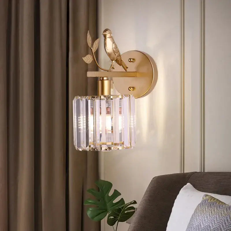 Modern black crystal bird wall lamp bedroom sconce