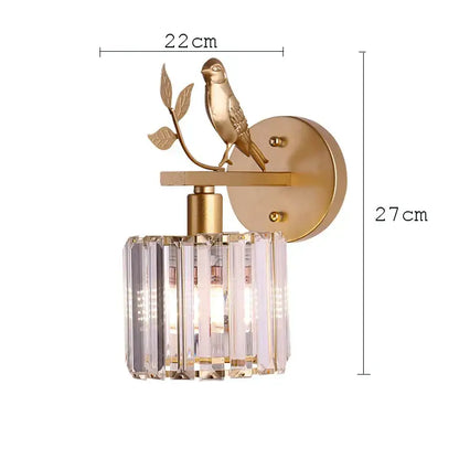 Modern black crystal bird wall lamp bedroom sconce