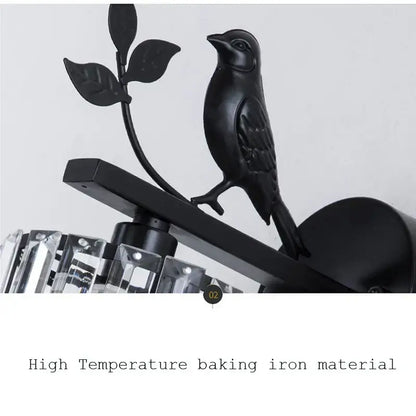 Modern black crystal bird wall lamp bedroom sconce
