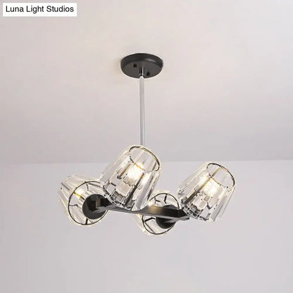 Modern black crystal block chandelier dining room light kit