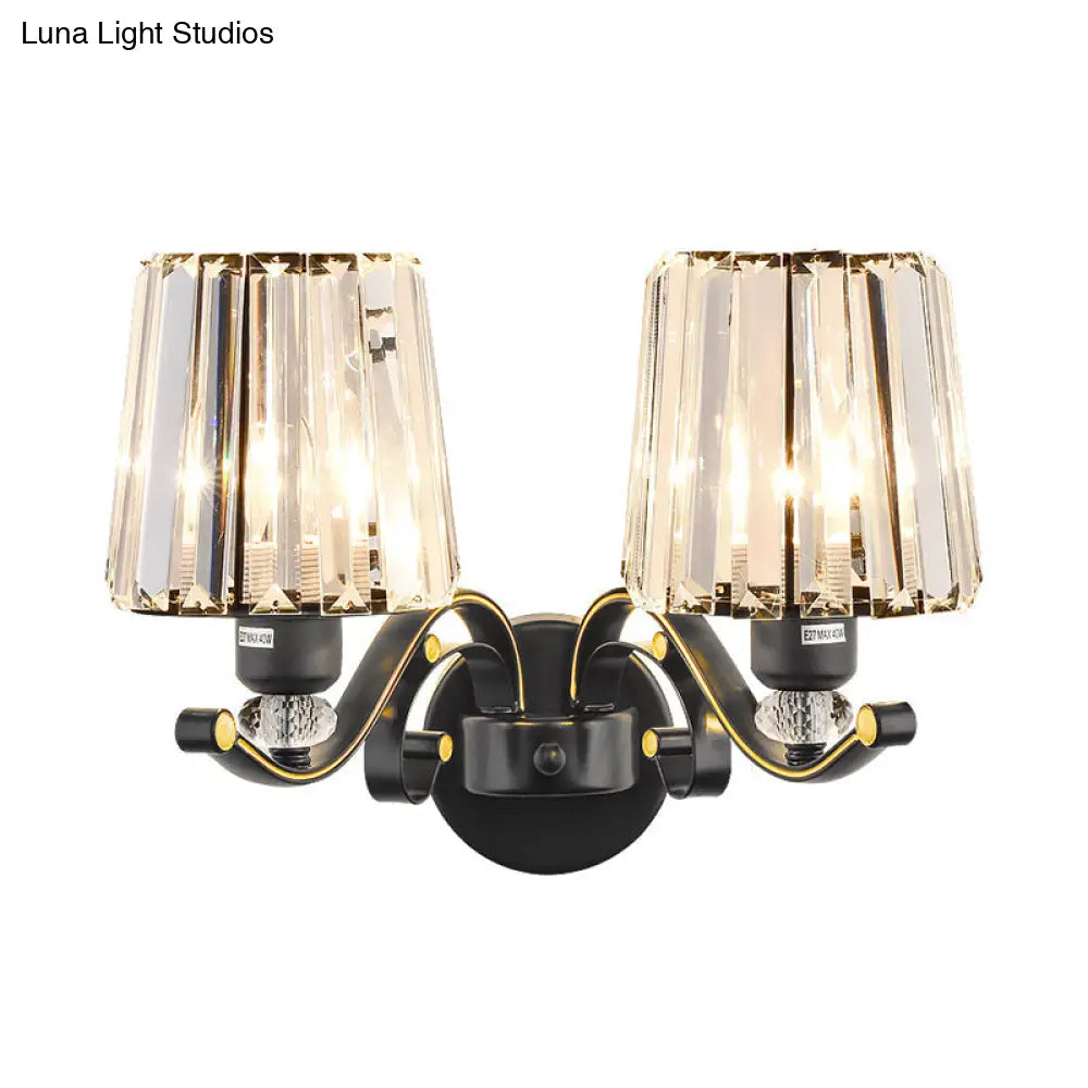 DecorBites™ Modern Black Crystal Block Wall Sconce Lamp - Sleek Half-Bulb Tapered Design for Living Room