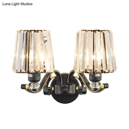 DecorBites™ Modern Black Crystal Block Wall Sconce Lamp - Sleek Half-Bulb Tapered Design for Living Room
