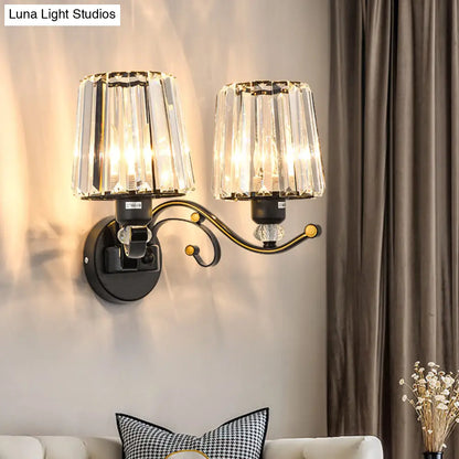 DecorBites™ Modern Black Crystal Block Wall Sconce Lamp - Sleek Half-Bulb Tapered Design for Living Room
