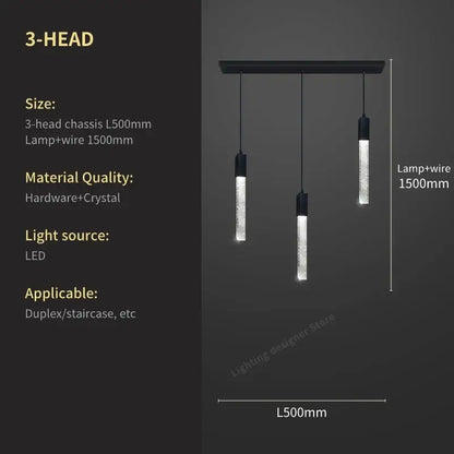 Modern black crystal bubble chandelier staircase pendant light