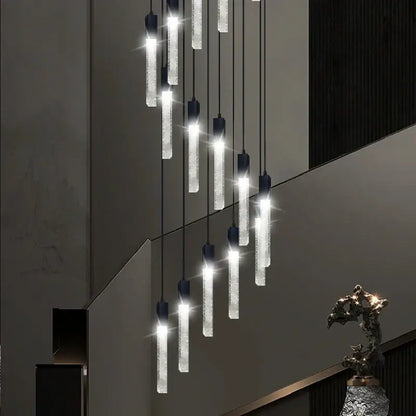Modern black crystal bubble chandelier staircase pendant light