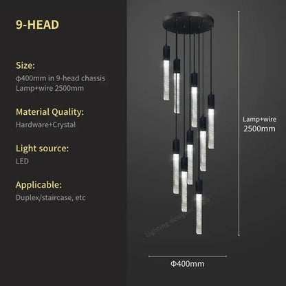 Modern black crystal bubble chandelier staircase pendant light