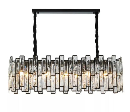 Modern black crystal chandelier for dining room vertical rod lamp