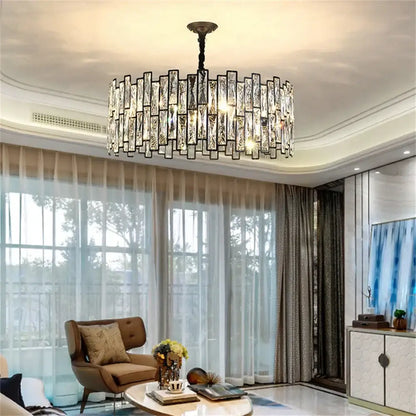 Modern black crystal chandelier for dining room vertical rod lamp